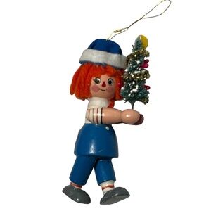 Vintage 80s Kurt S. Adler Wooden Raggedy Ann Christmas Ornament By Bobbs Merrill